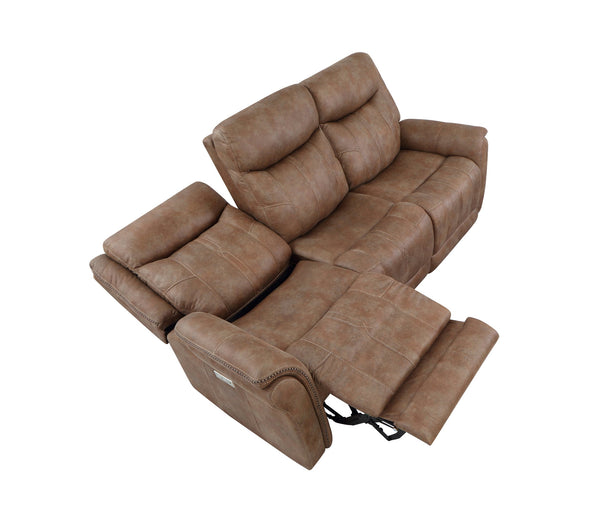 English Elm Steve Silver - Luxurious Top Grain Leather Reclining Sofa with Power Headrest & Footrest, Nailhead Trim, 85" L Camel B081109579