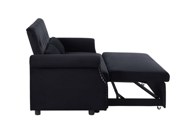 English Elm Artemax Velvet Tufted Convertible Loveseat Sleeper with Nailhead Trim for Small Spaces Black W668100737