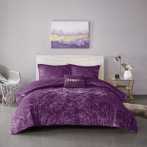 English Elm Twin/Twin Velvet Comforter Set Felicia Crushed Purple Quilted Diamond Hypoallergenic Cozy Glamorous Plush B03595929