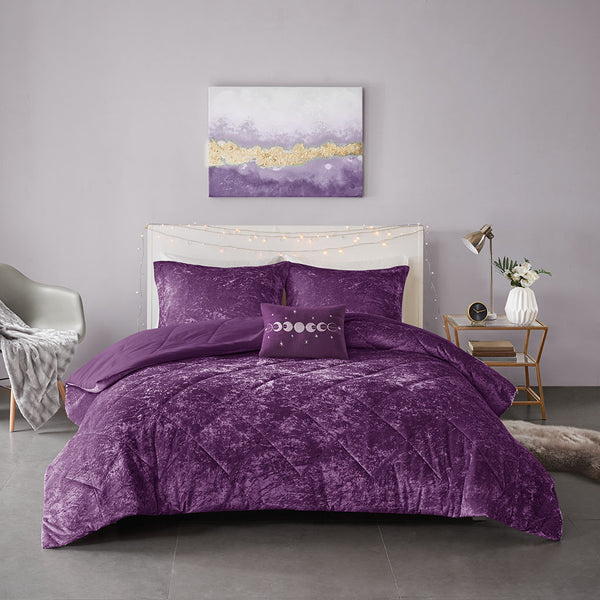 English Elm Twin/Twin Velvet Comforter Set Felicia Crushed Purple Quilted Diamond Hypoallergenic Cozy Glamorous Plush B03595929