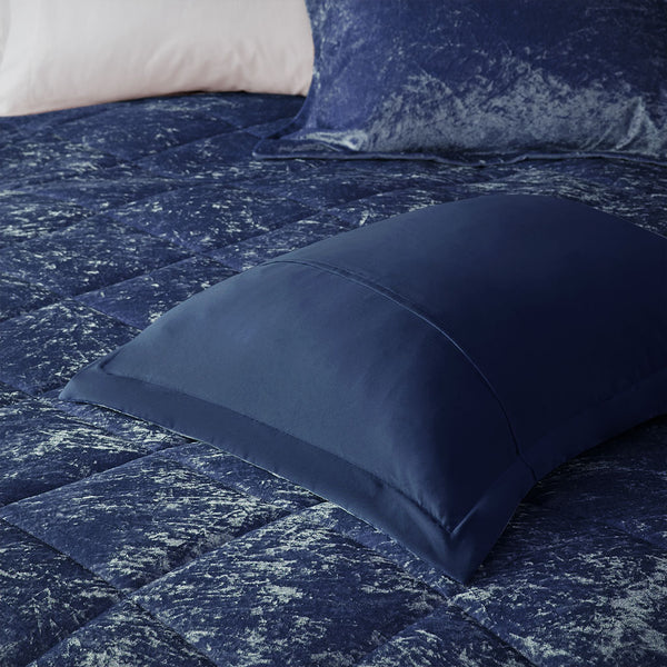 English Elm King/Cal Velvet Comforter Set with Diamond Quilting and Hypoallergenic Fill, Crushed Velvet Luxury Navy 21.65 L x 18.5 W x 11.02 H B03595942