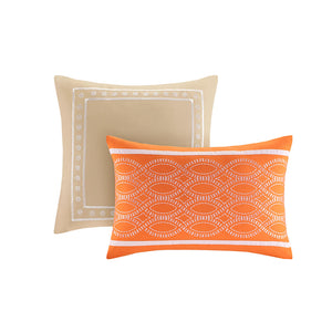 English Elm Full/Queen Senna Comforter Set - Damask Orange Taupe Microfiber, Antimicrobial Plush, Machine Washable B03595812