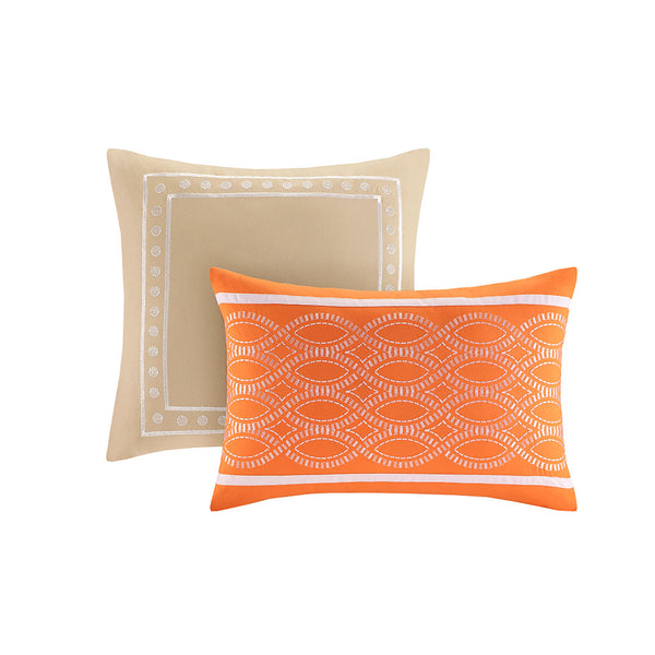 English Elm Full/Queen Senna Comforter Set - Damask Orange Taupe Microfiber, Antimicrobial Plush, Machine Washable B03595812