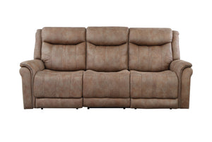 English Elm Steve Silver - Luxurious Top Grain Leather Reclining Sofa with Power Headrest & Footrest, Nailhead Trim, 85" L Camel B081109579