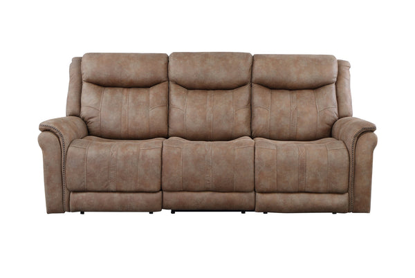 English Elm Steve Silver - Luxurious Top Grain Leather Reclining Sofa with Power Headrest & Footrest, Nailhead Trim, 85" L Camel B081109579