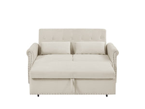 English Elm Artemax Velvet Tufted Convertible Loveseat Sleeper with Nailhead Trim for Small Spaces Beige W668100738