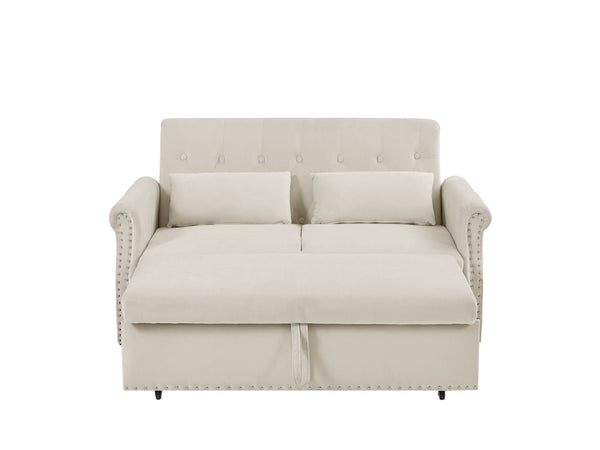 English Elm Artemax Velvet Tufted Convertible Loveseat Sleeper with Nailhead Trim for Small Spaces Beige W668100738