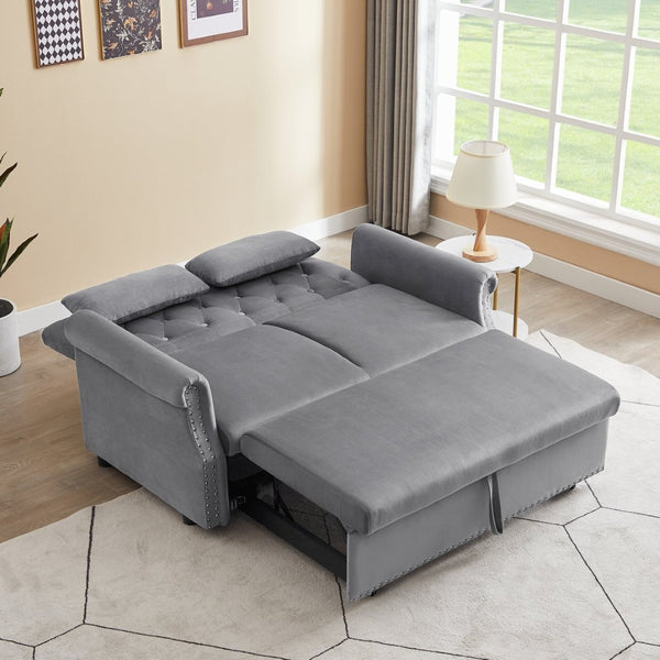 English Elm Artemax Velvet Tufted Convertible Loveseat Sleeper with Nailhead Trim for Small Spaces Gray W668100736