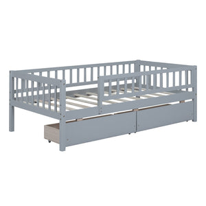English Elm Twin Pine Wood Daybed with Storage Drawers for Guest Room or Studio Space Gray WF301864AAE