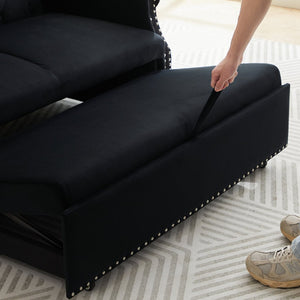 English Elm Artemax Velvet Tufted Convertible Loveseat Sleeper with Nailhead Trim for Small Spaces Black W668100737