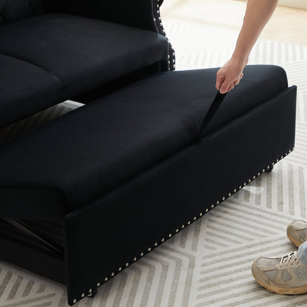 English Elm Artemax Velvet Tufted Convertible Loveseat Sleeper with Nailhead Trim for Small Spaces Black W668100737