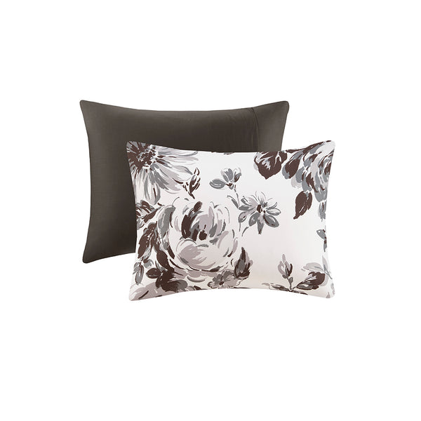 English Elm King/Cal Floral Print Comforter Set - Intelligent Design Dorsey Black & White Microfiber Comforter, Shams, Decorative Pillows, Hypoallergenic, Machine Washable B03595939