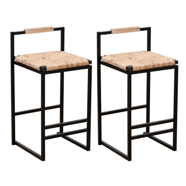 English Elm Set of 2 Hand Woven Water Hyacinth Counter Stools with Back Natural Boho Kitchen W1757104751