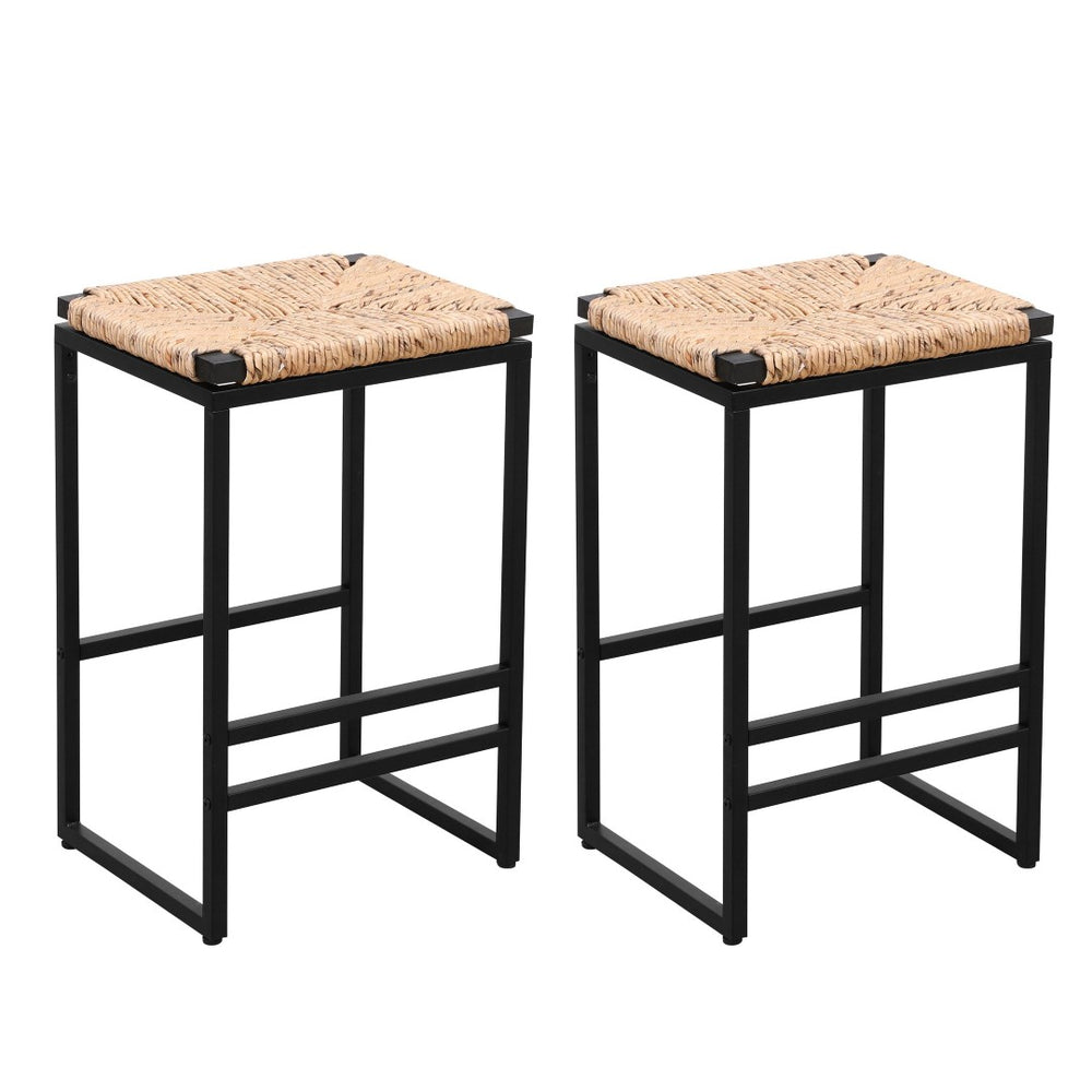 English Elm Set of 2 Hand Woven Paper Rope Backless Counter Stools with Iron Frame W1757104744