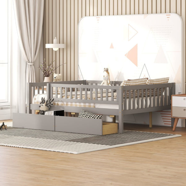 English Elm Full Pine Wood Daybed with Storage Drawers for Guest Room or Studio Living Gray WF301868AAE