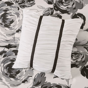 English Elm Twin/Twin Dorsey Floral Comforter Set - Black & White Microfiber, Reversible Solid Back, Hypoallergenic Pillows, Antimicrobial Protection B03595881