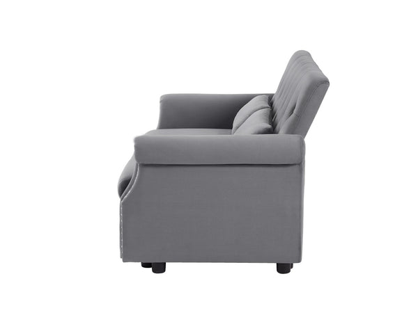 English Elm Artemax Velvet Tufted Convertible Loveseat Sleeper with Nailhead Trim for Small Spaces Gray W668100736