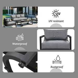 English Elm U_style 5 Seat Outdoor Sofa Set Powder Coated Steel Acacia Wood Table Garden Patio Light Gray WY000333AAE