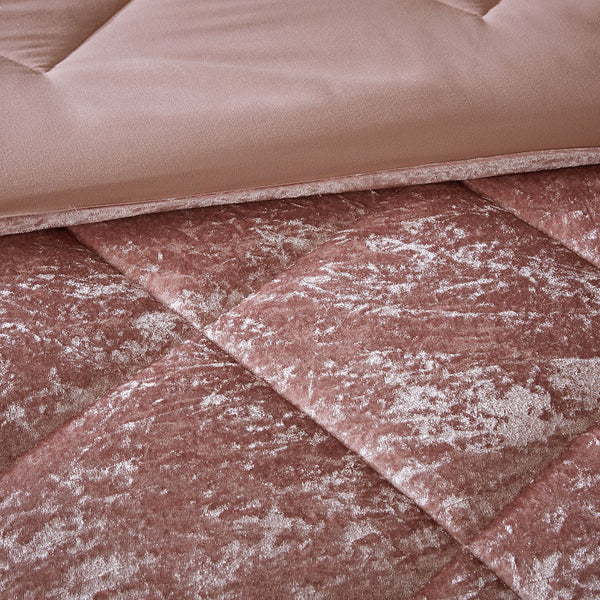 English Elm Full/Queen Felicia Velvet Comforter Set Blush Diamond Quilted Luxury, Hypoallergenic Filling, Machine Washable B03595887
