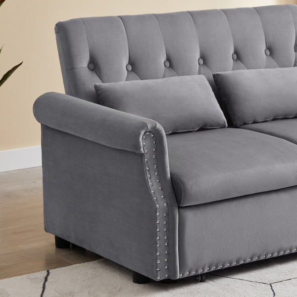 English Elm Artemax Velvet Tufted Convertible Loveseat Sleeper with Nailhead Trim for Small Spaces Gray W668100736