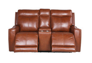 English Elm Steve Silver - Contemporary Power Reclining Sofa with Top-Grain Leather, USB Charging, Power Headrest & Footrest Brown B081109542