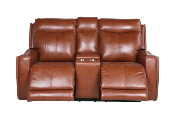 English Elm Steve Silver - Contemporary Power Reclining Sofa with Top-Grain Leather, USB Charging, Power Headrest & Footrest Brown B081109542