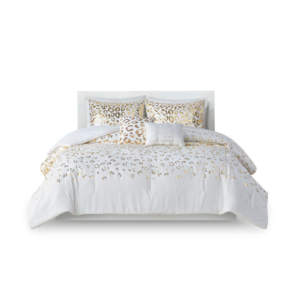 English Elm Metallic Lillie Leopard Metallic Animal Comforter Set with Gold Print, OEKO-TEX, Antimicrobial Freshness Protection B03595926