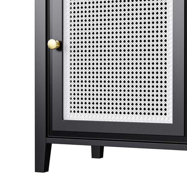 English Elm On-trend Boho Rattan Tower Cabinet 63 Inch Slim Mdf Storage for Any Room WF303856AAB