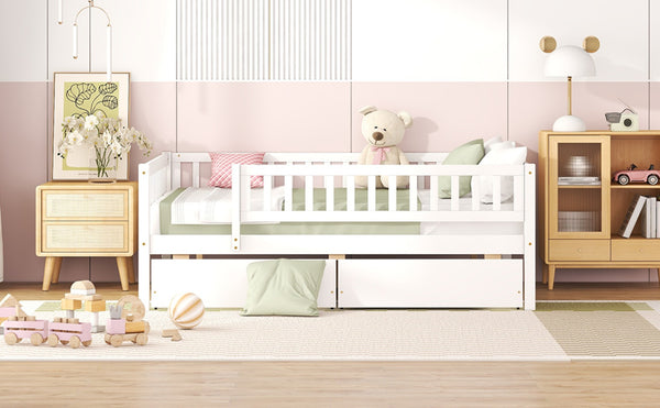 English Elm Full Pine Wood Daybed with Storage Drawers for Guest Room or Studio Living White WF301868AAK