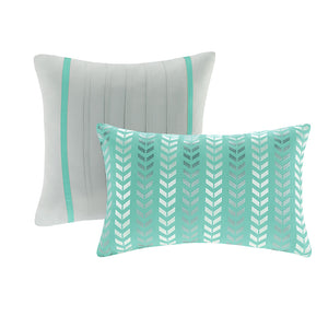 English Elm Twin/Twin Nadia Comforter Set – Grey & Aqua Chevron with Stripes, Soft Microfiber, Antimicrobial, Includes Shams & Pillows B03596009