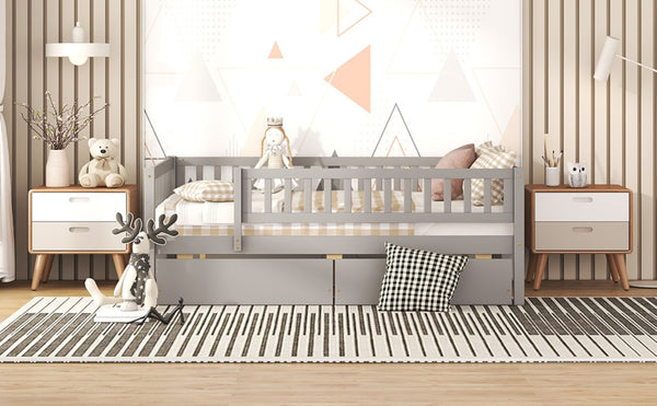 English Elm Full Pine Wood Daybed with Storage Drawers for Guest Room or Studio Living Gray WF301868AAE