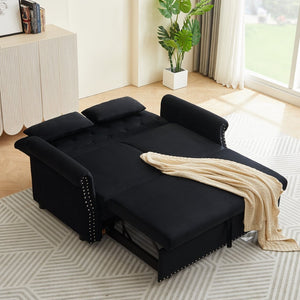 English Elm Artemax Velvet Tufted Convertible Loveseat Sleeper with Nailhead Trim for Small Spaces Black W668100737