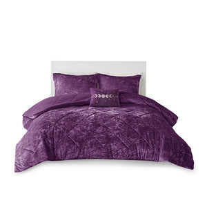 English Elm Full/Queen Velvet Comforter Set Felicia - Crushed Purple Quilted Diamond Plush Hypoallergenic Luxury B03595930