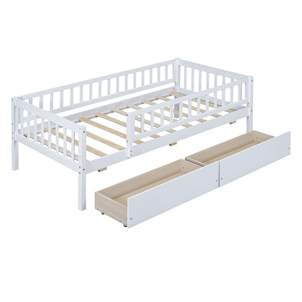English Elm Twin Pine Wood Daybed with Storage Drawers for Guest Room or Studio Space WF301864AAK