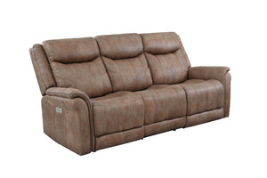 English Elm Steve Silver - Luxurious Top Grain Leather Reclining Sofa with Power Headrest & Footrest, Nailhead Trim, 85" L Camel B081109579