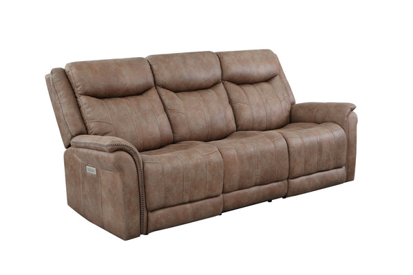 English Elm Steve Silver - Luxurious Top Grain Leather Reclining Sofa with Power Headrest & Footrest, Nailhead Trim, 85" L Camel B081109579