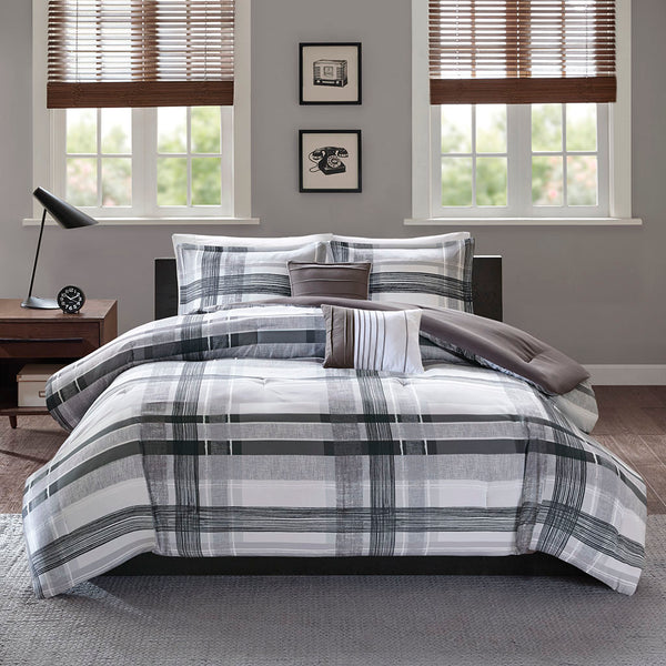 English Elm Twin/Twin Rudy Plaid Comforter Set – Ultra-Soft Microfiber, Antimicrobial Freshness, Gray/Black Chic B03595843