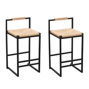 English Elm Set of 2 Hand Woven Water Hyacinth Counter Stools with Back Natural Boho Kitchen W1757104750