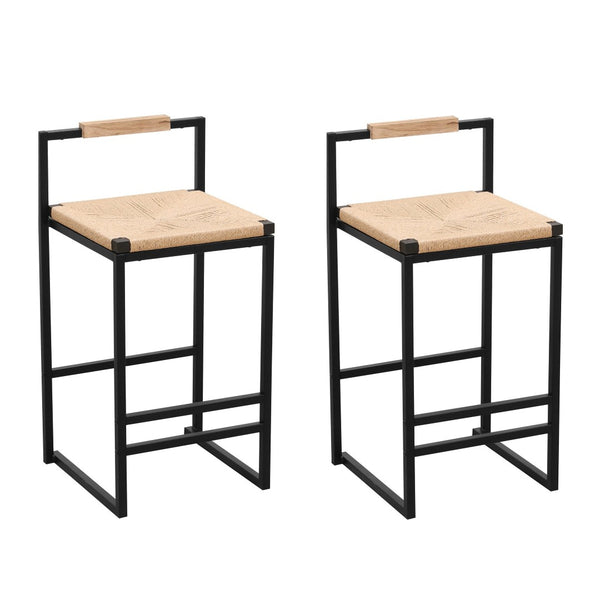 English Elm Set of 2 Hand Woven Water Hyacinth Counter Stools with Back Natural Boho Kitchen W1757104750