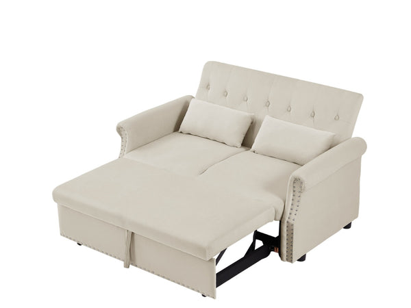 English Elm Artemax Velvet Tufted Convertible Loveseat Sleeper with Nailhead Trim for Small Spaces Beige W668100738