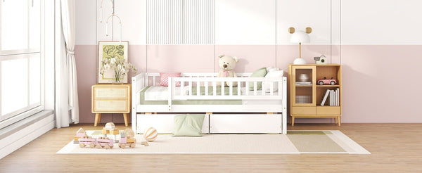 English Elm Full Pine Wood Daybed with Storage Drawers for Guest Room or Studio Living White WF301868AAK
