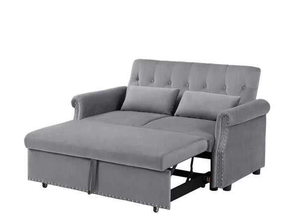 English Elm Artemax Velvet Tufted Convertible Loveseat Sleeper with Nailhead Trim for Small Spaces Gray W668100736