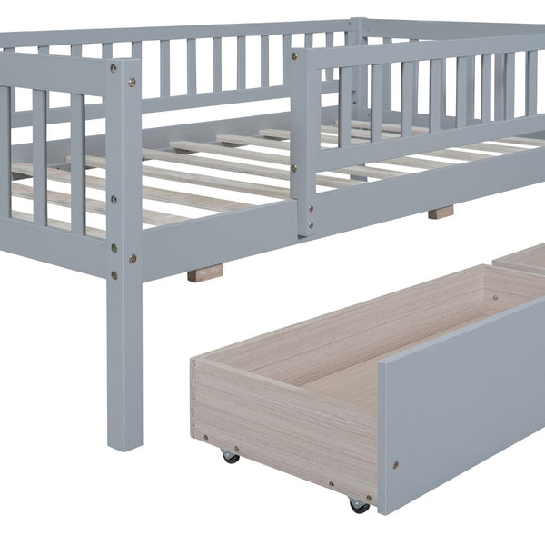 English Elm Twin Pine Wood Daybed with Storage Drawers for Guest Room or Studio Space Gray WF301864AAE