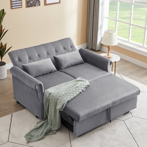 English Elm Artemax Velvet Tufted Convertible Loveseat Sleeper with Nailhead Trim for Small Spaces Gray W668100736