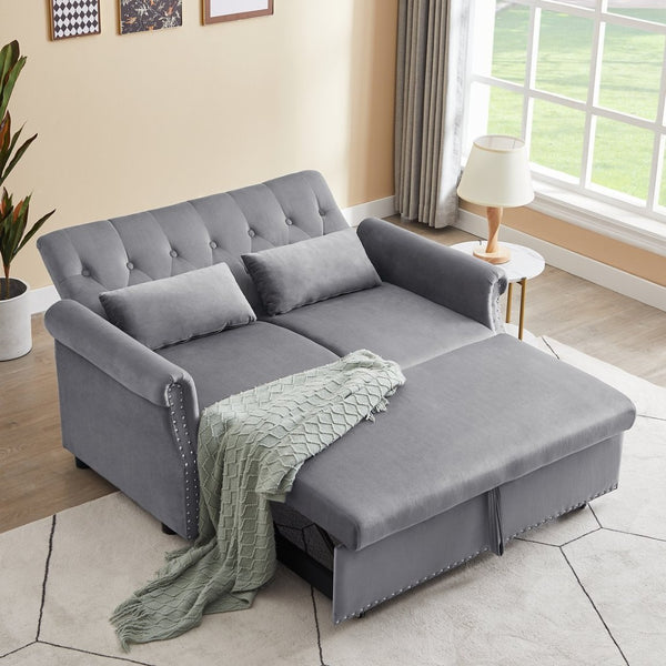 English Elm Artemax Velvet Tufted Convertible Loveseat Sleeper with Nailhead Trim for Small Spaces Gray W668100736