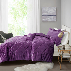 English Elm Full/Queen Velvet Comforter Set Felicia - Crushed Purple Quilted Diamond Plush Hypoallergenic Luxury B03595930