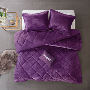 English Elm Full/Queen Velvet Comforter Set Felicia - Crushed Purple Quilted Diamond Plush Hypoallergenic Luxury B03595930