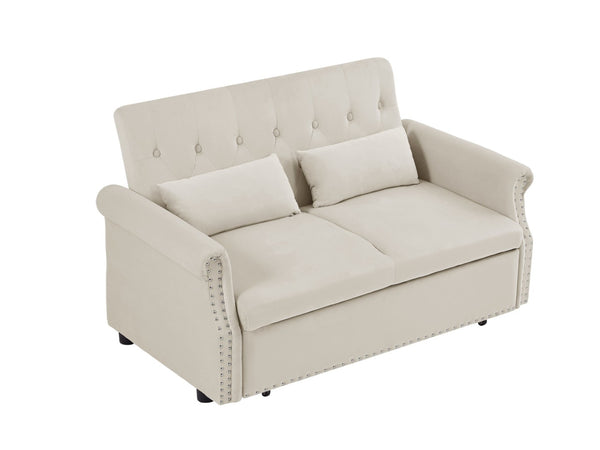 English Elm Artemax Velvet Tufted Convertible Loveseat Sleeper with Nailhead Trim for Small Spaces Beige W668100738