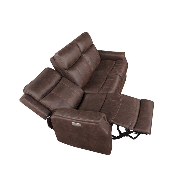 English Elm Steve Silver - Valencia Power Recliner Sofa Walnut with USB Ports, Hand-Stitched Scoop Arms, 100% Polyester Cover B081109520