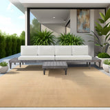 Hearth and Haven 3 Piece Outdoor Set with Solid Wood Sectional Sofa, Coffee Table and Cushions, Beige and Grey